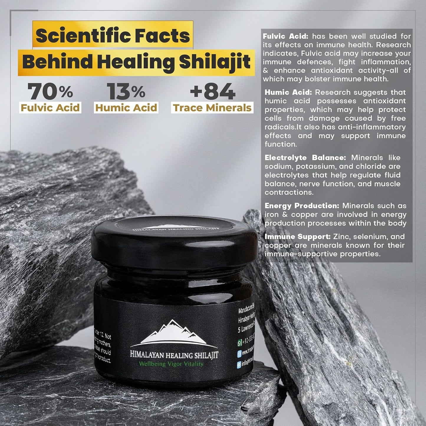 High Potency Gold Grade Himalayan Shilajit Resin for Men & Women | Authentic 50gm Pure Shilajit with Fulvic Acid +85 Trace Minerals | Optimal Health Support