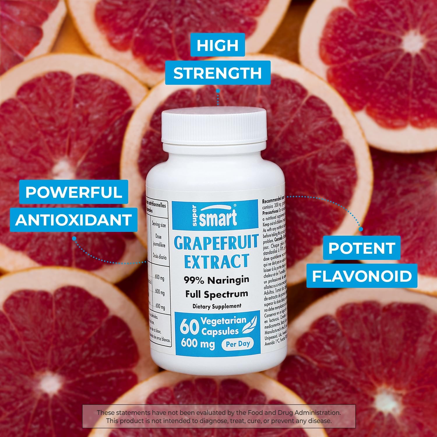 High Potency Grapefruit Extract Supplement - 600mg per Day (99% Naringin) - 60 Capsules, Non-GMO & Gluten Free