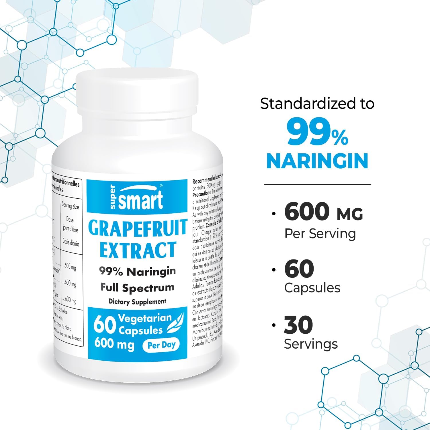 High Potency Grapefruit Extract Supplement - 600mg per Day (99% Naringin) - 60 Capsules, Non-GMO & Gluten Free