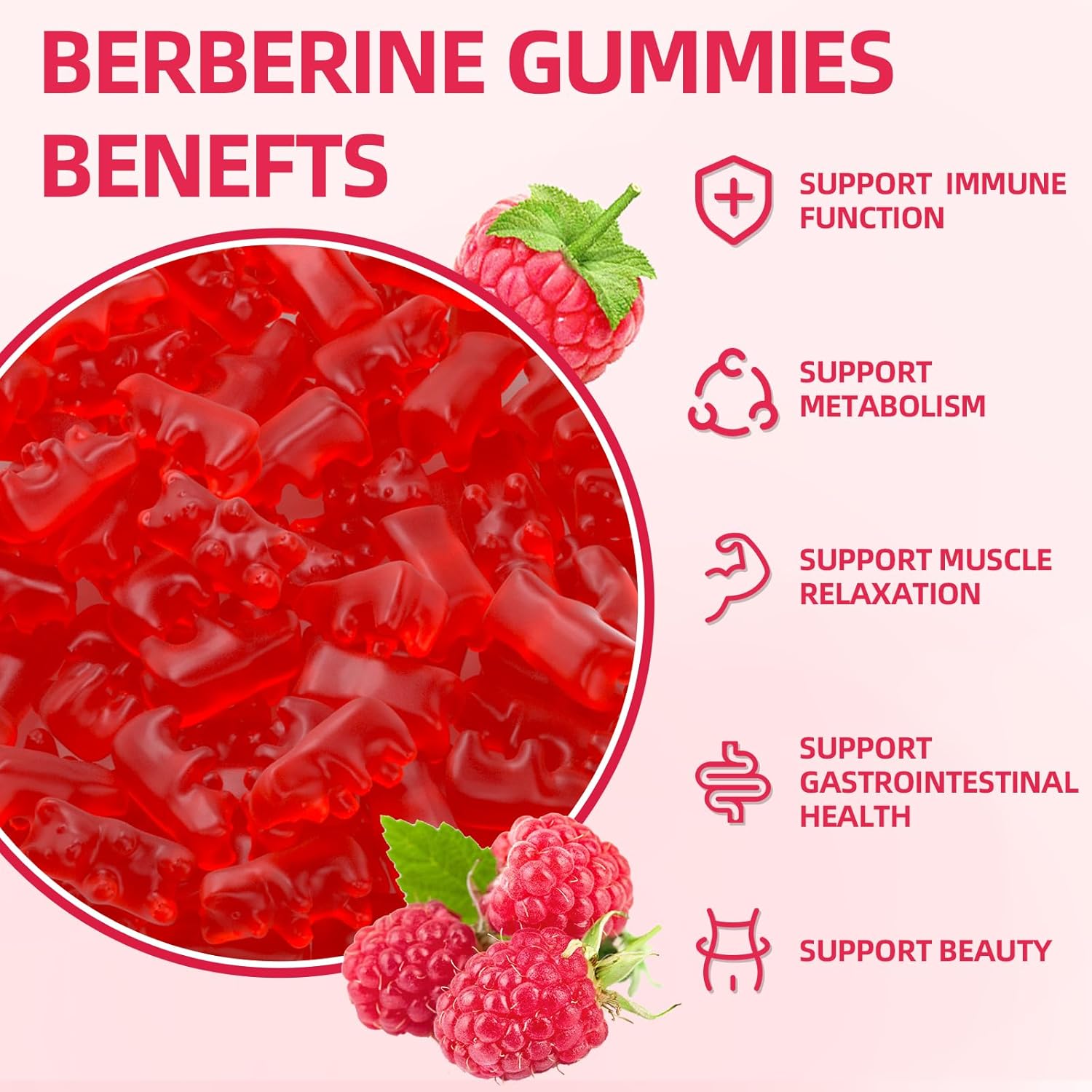 High Potency GrnLife Berberine Gummies with Ceylon Cinnamon - 1500mg Immune and Metabolism Support Supplement - Sugar Free Raspberry Flavor - 120 Count