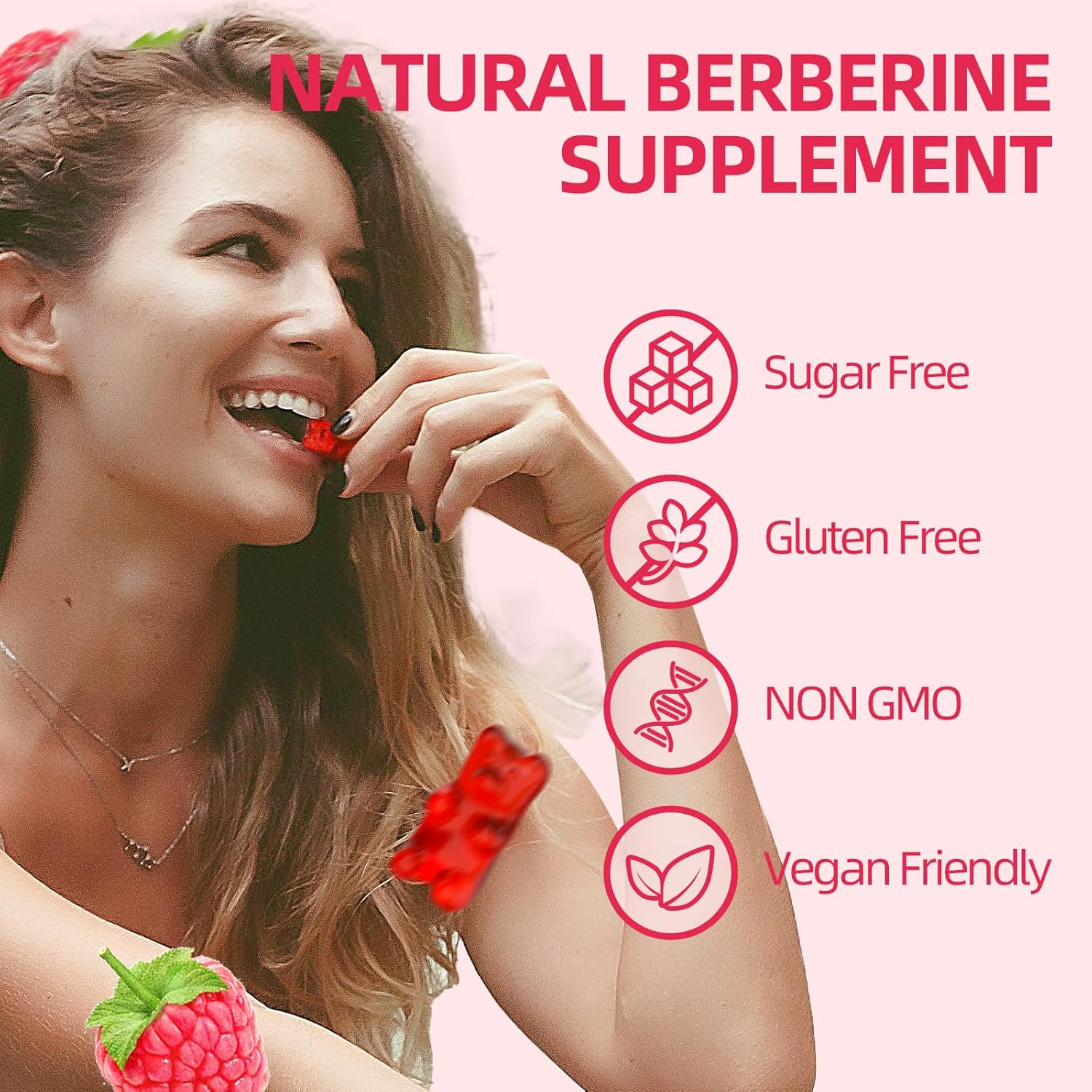 High Potency GrnLife Berberine Gummies with Ceylon Cinnamon - 1500mg Immune and Metabolism Support Supplement - Sugar Free Raspberry Flavor - 120 Count