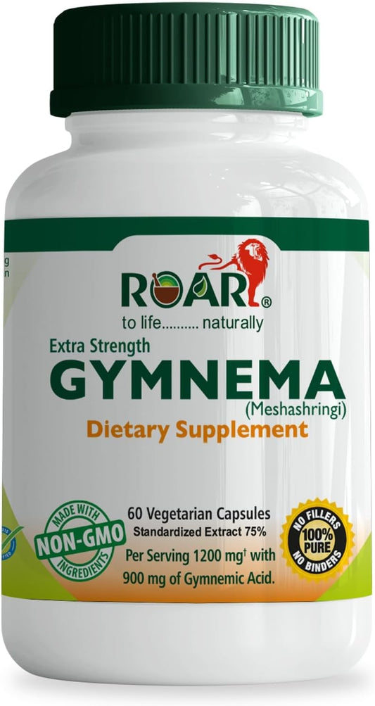 High Potency Gymnema Sylvestre Extract Capsules - 1200mg, 75% Gymnemic Acid, Non-GMO, 60 Count - Ayurvedic Supplement