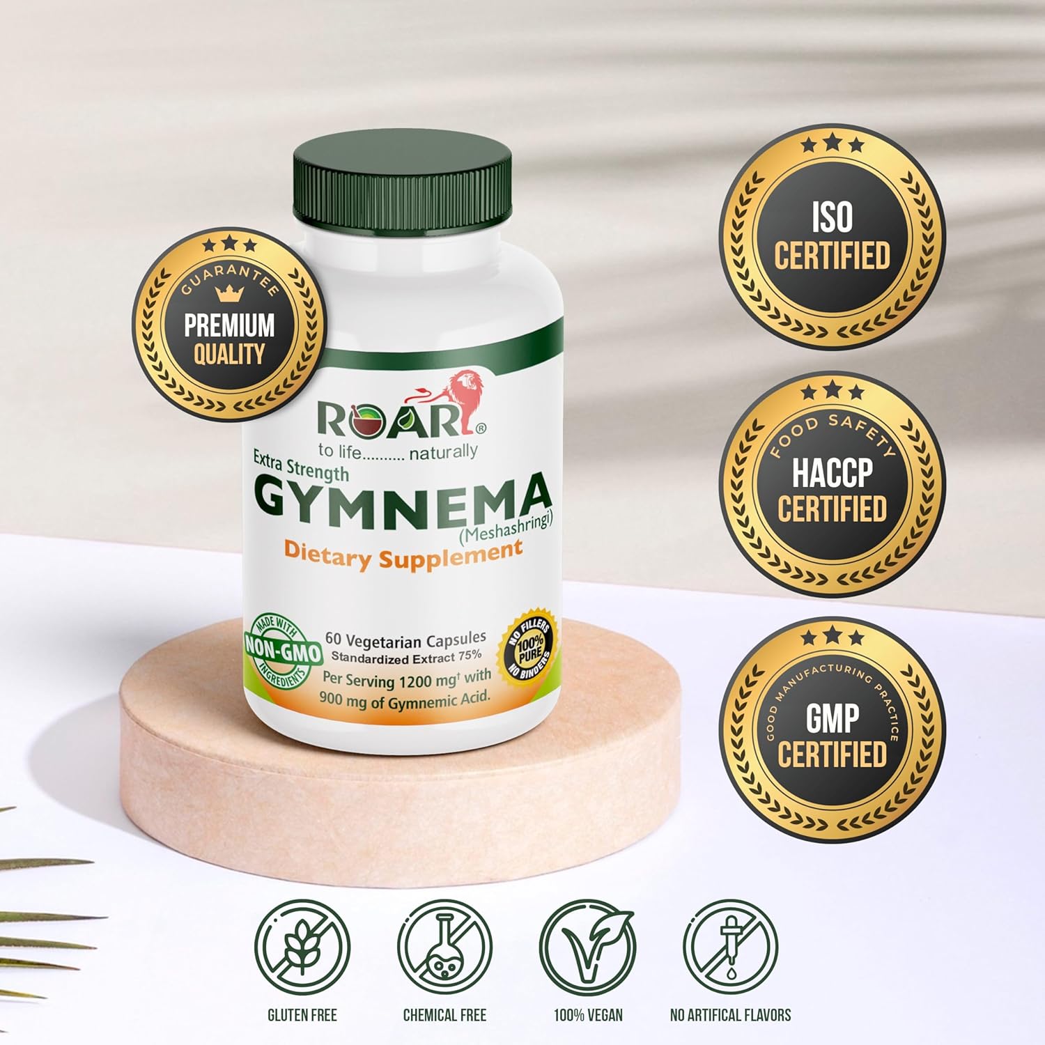 High Potency Gymnema Sylvestre Extract Capsules - 1200mg, 75% Gymnemic Acid, Non-GMO, 60 Count - Ayurvedic Supplement