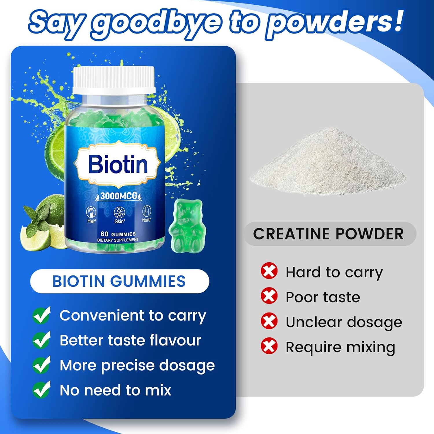 High Potency Hair, Skin, and Nails Gummies 2-Pack with Vitamins D, E, B12, Biotin for Growth and Strength in Women, Men, and Kids