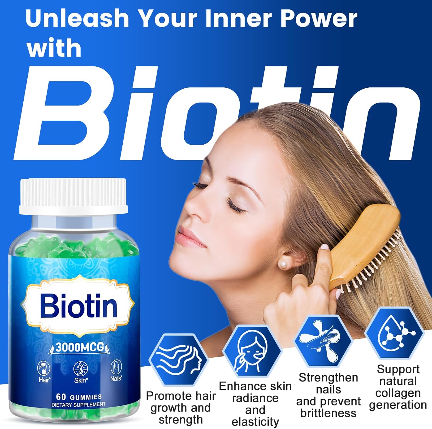 High Potency Hair, Skin, and Nails Gummies 2-Pack with Vitamins D, E, B12, Biotin for Growth and Strength in Women, Men, and Kids