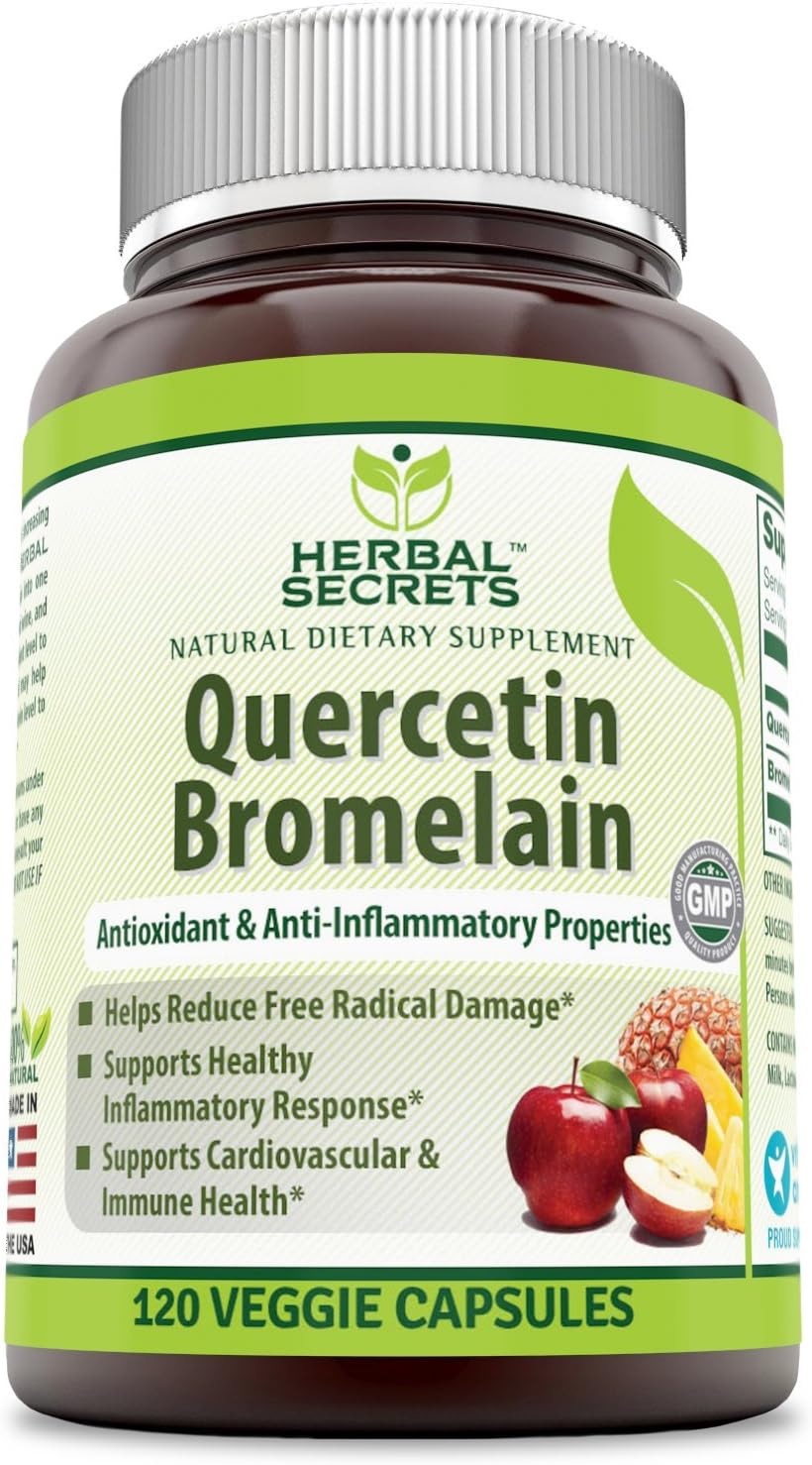 High Potency Herbal Secrets Quercetin & Bromelain Supplement - 120 Veggie Capsules, Non-GMO, Gluten Free - Made in USA