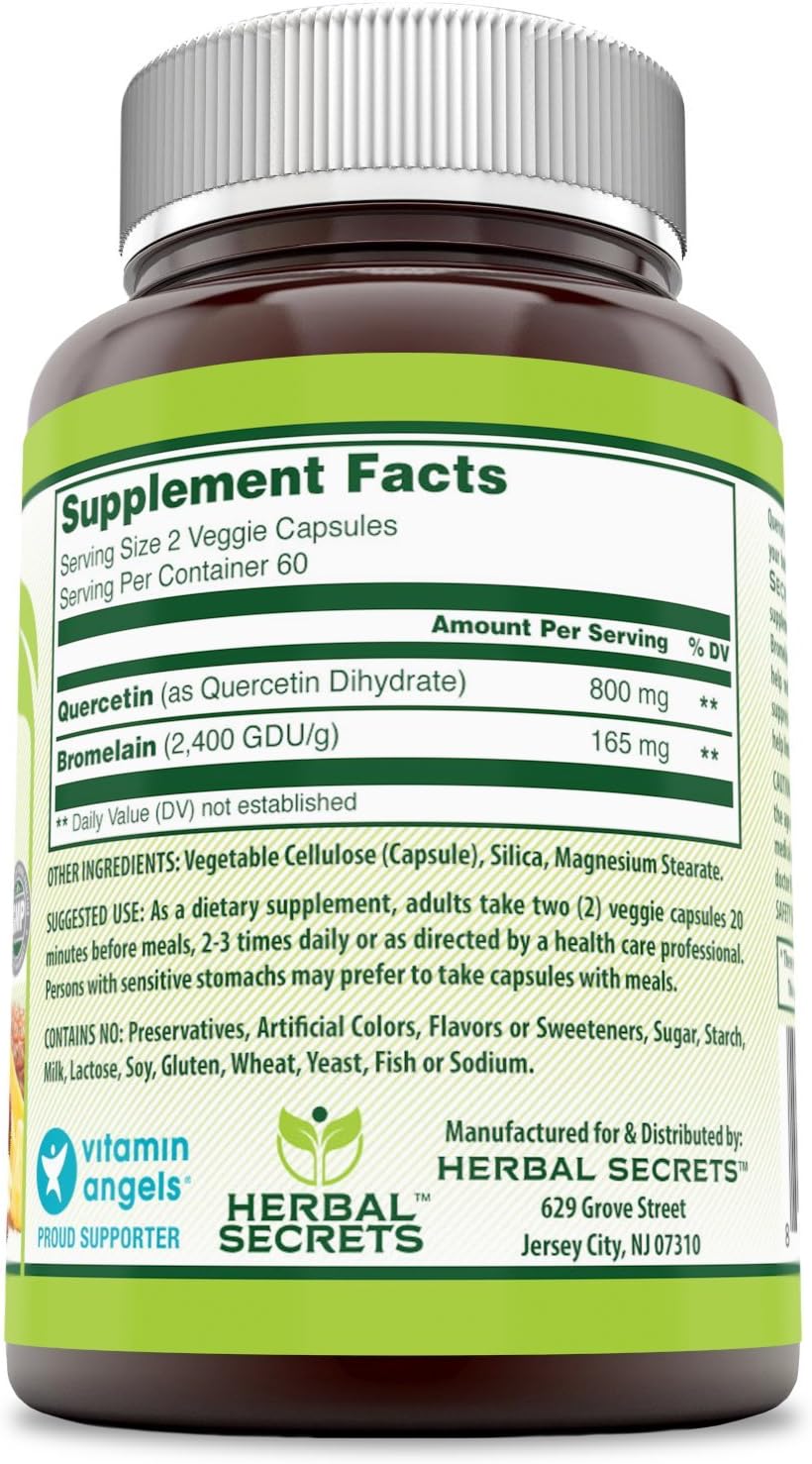 High Potency Herbal Secrets Quercetin & Bromelain Supplement - 120 Veggie Capsules, Non-GMO, Gluten Free - Made in USA