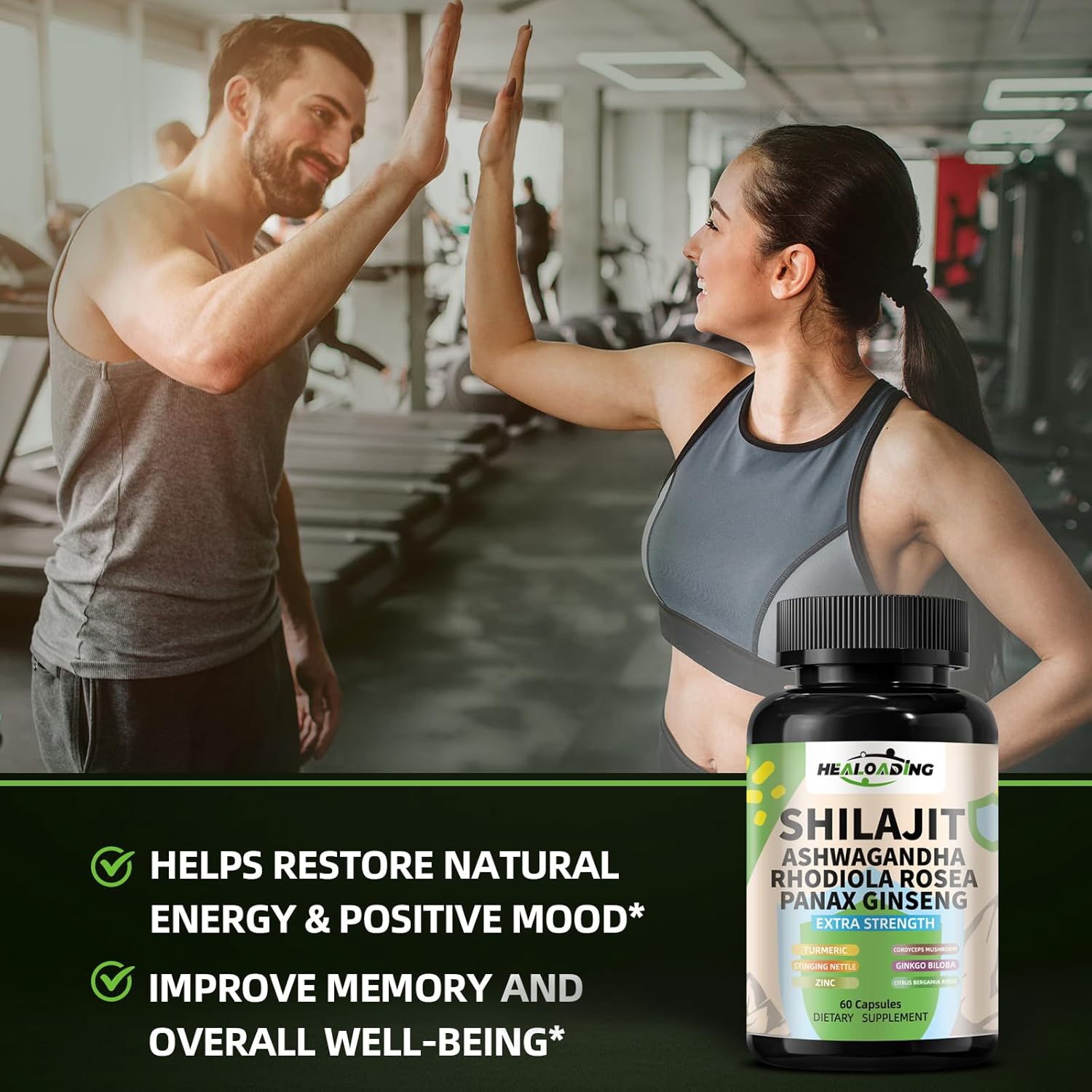 High Potency Himalayan Shilajit Capsules with Ashwagandha, Ginseng, Rhodiola, Cordyceps, Ginkgo, and Turmeric for Men & Women - 9000mg Shilajit, 2000mg Ashwagandha, 1500mg Ginseng, 1000mg Rhodiola, 500mg Cordyceps, 500mg Ginkgo, 500mg Turmeric