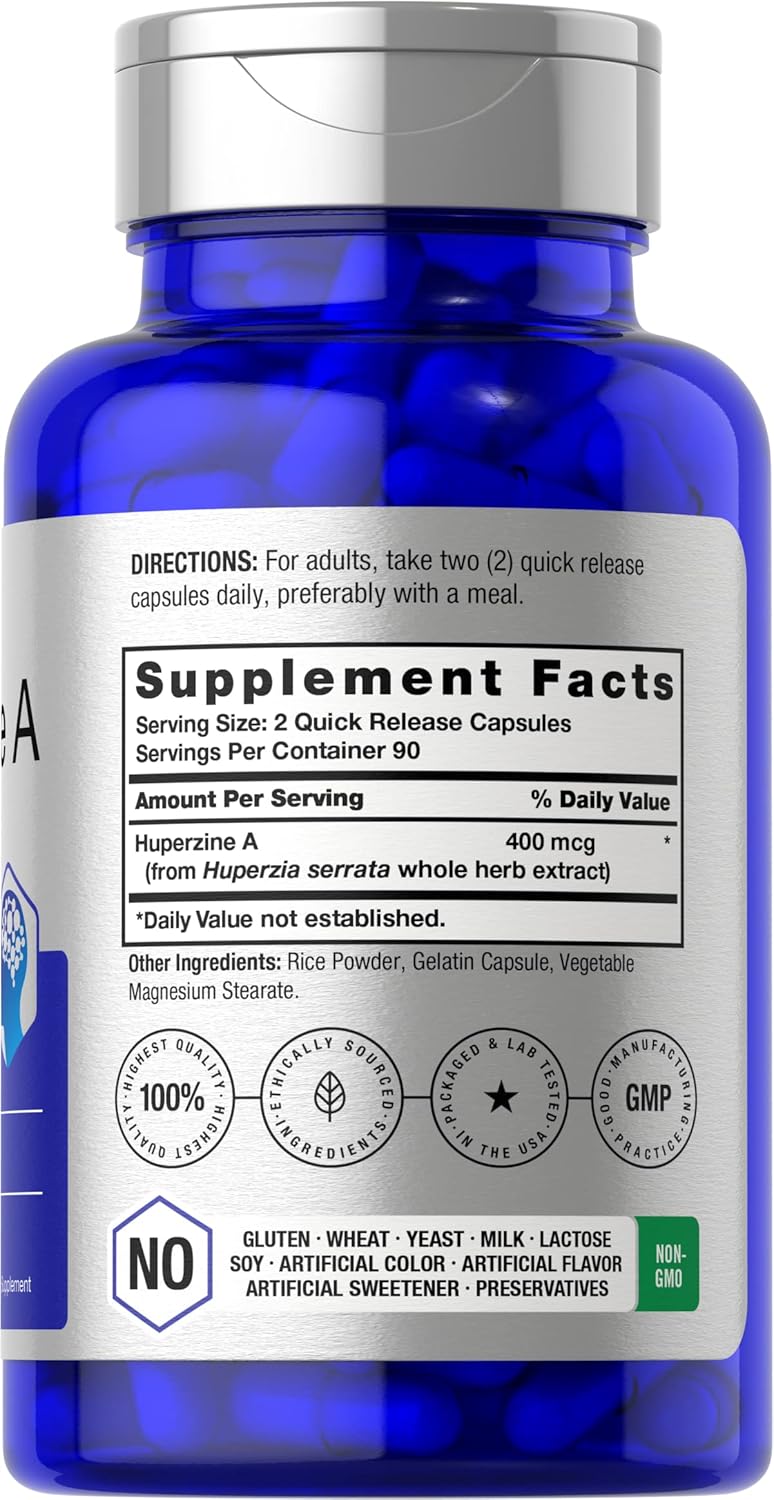 High Potency Huperzine A 400mcg Capsules - 180 Count | Non-GMO & Gluten Free Formula