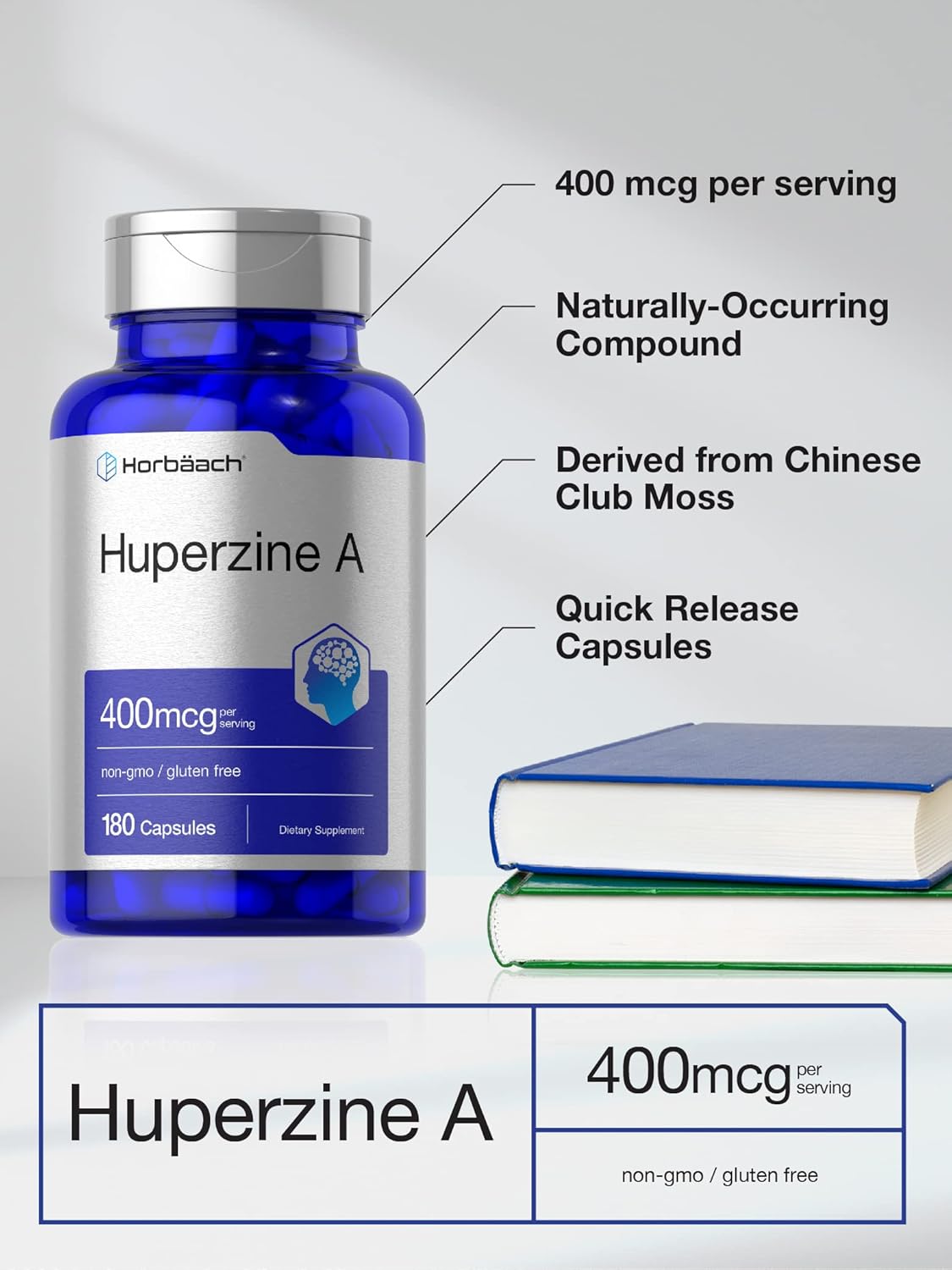 High Potency Huperzine A 400mcg Capsules - 180 Count | Non-GMO & Gluten Free Formula