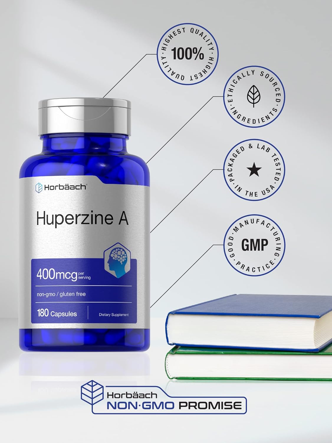 High Potency Huperzine A 400mcg Capsules - 180 Count | Non-GMO & Gluten Free Formula
