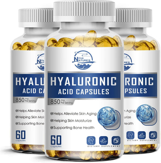 High Potency Hyaluronic Acid Supplements for Skin and Joints - 850mg Capsules for Hydration and Lubrication - 180 Count