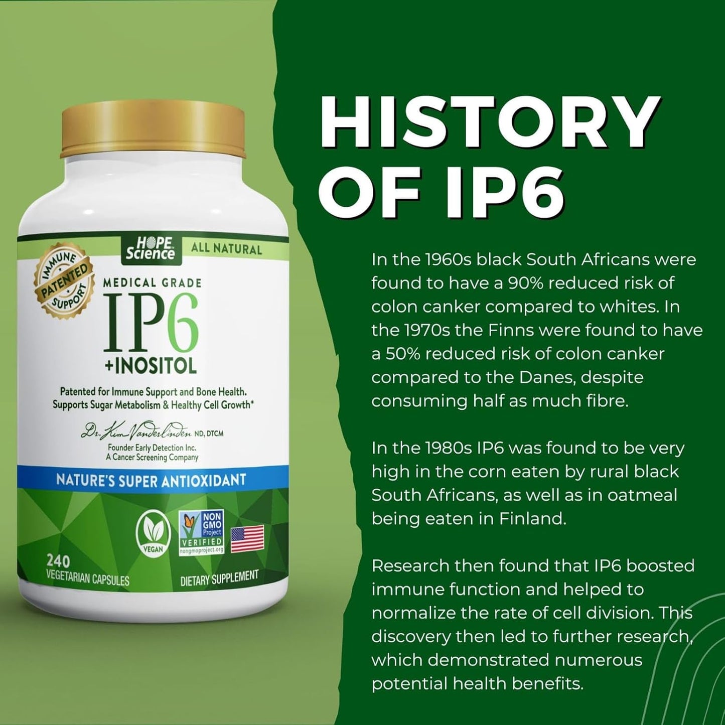 High Potency IP6 Inositol 1020MG - 240 Capsules - Natural & Non-GMO - Made in USA - Includes FREE Book 'Research on IP6' by Dr. Kim Vanderlinden