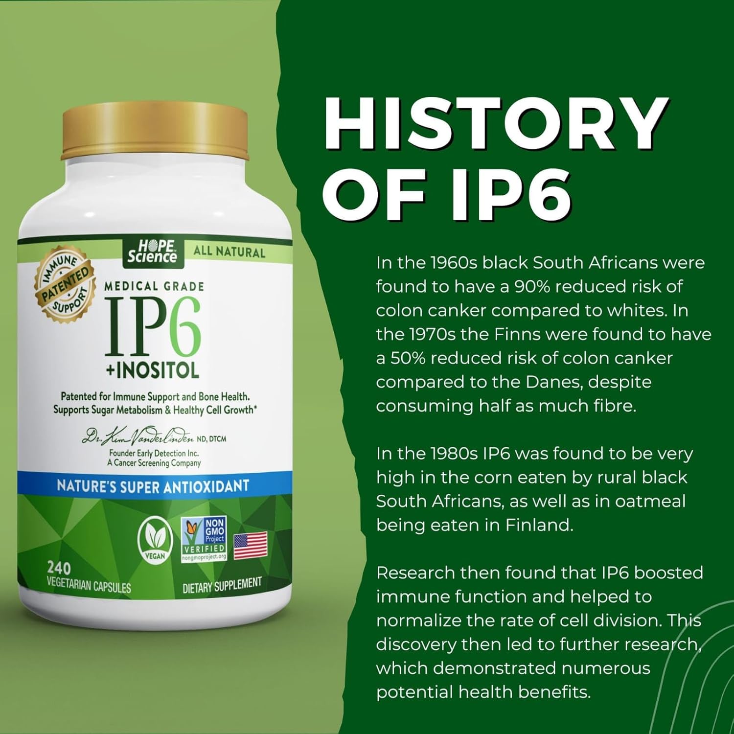 High Potency IP6 Inositol 1020MG - 240 Capsules - Natural & Non-GMO - Made in USA - Includes FREE Book 'Research on IP6' by Dr. Kim Vanderlinden