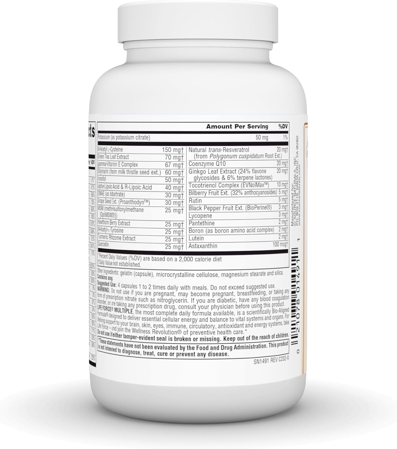 High Potency Iron-Free Daily Multivitamin with Essential Nutrients for Energy & Immune Support - 120 Capsules by Source Naturals