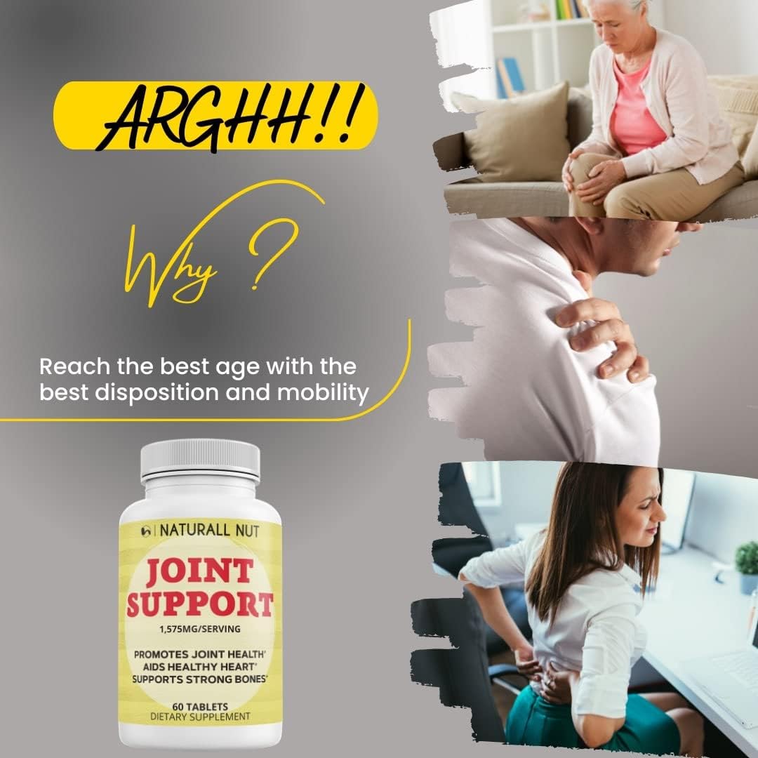 High Potency Joint Support Formula with Glucosamine, Chondroitin, MSM, Turmeric, Boswellia, Hyaluronic Acid, and Collagen - 60 Tablets, Non GMO, Antioxidant Relief for Men & Women