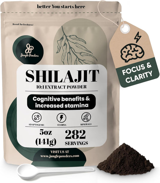 High Potency Jungle Powders Shilajit Powder Extract for Men - 5oz Bag, 282 Servings - Raw Fulvic Acid Immune Support Energy Supplement - Mineral Compound with Maltodextrin - Natural Shilajit Supplement