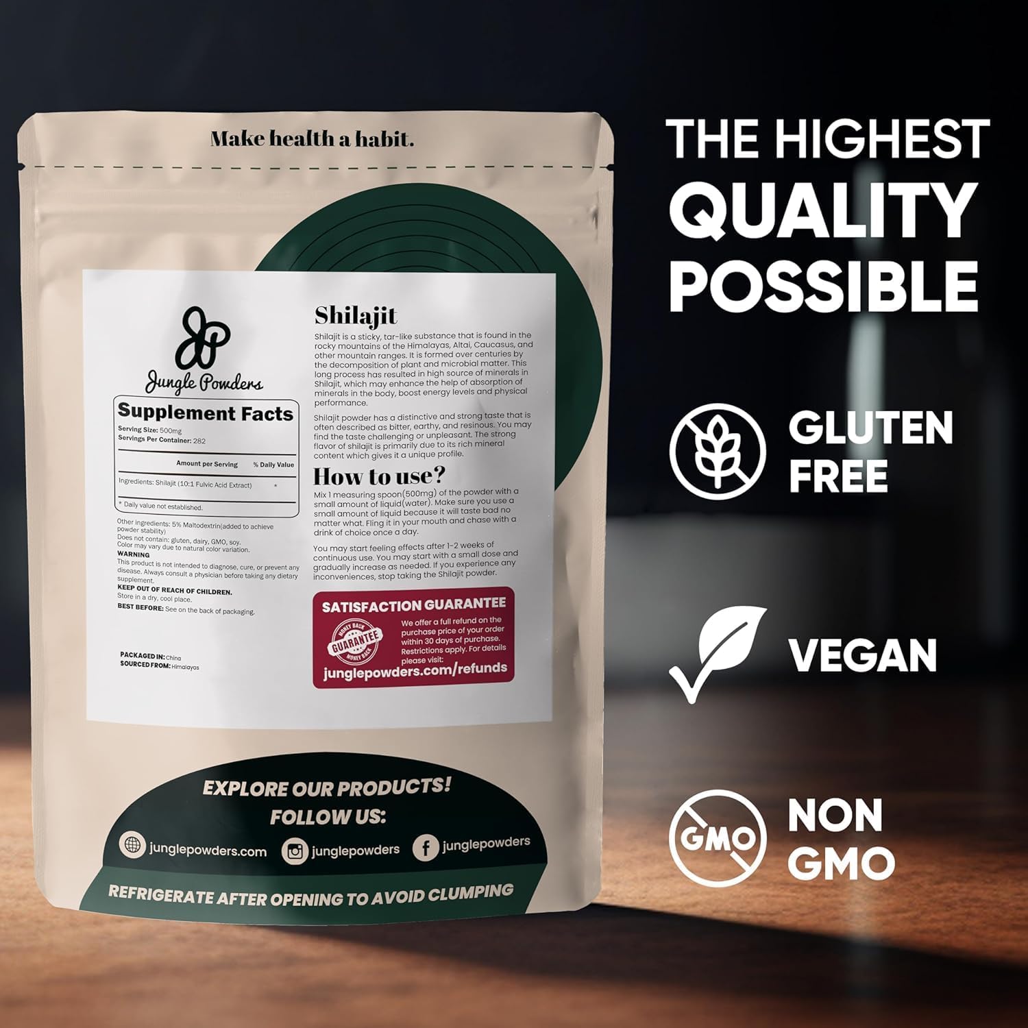 High Potency Jungle Powders Shilajit Powder Extract for Men - 5oz Bag, 282 Servings - Raw Fulvic Acid Immune Support Energy Supplement - Mineral Compound with Maltodextrin - Natural Shilajit Supplement