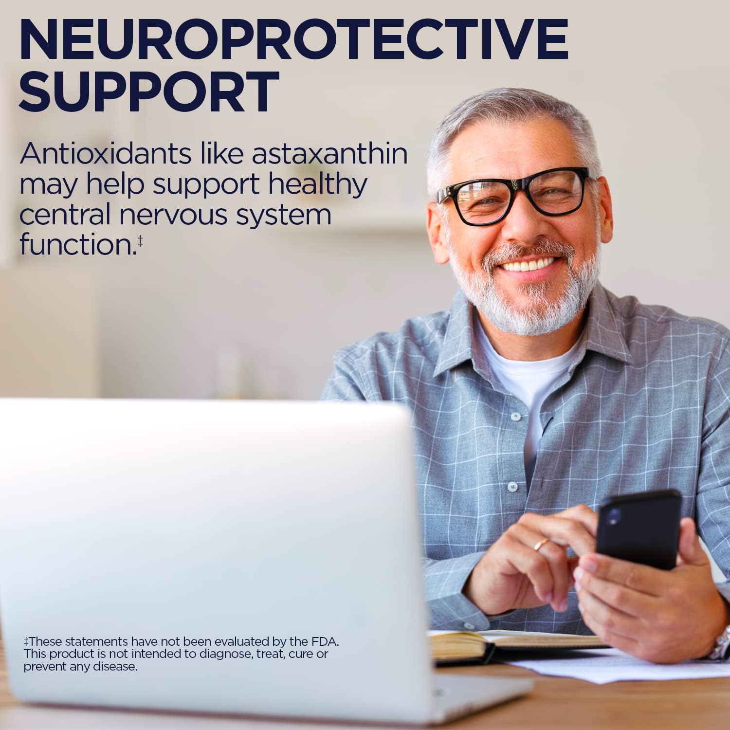 High Potency KAL Astaxanthin 10mg Supplement for Eye and Brain Health, Plant-Based Antioxidants, Non-GMO, Vegan, Gluten-Free - 60 VegCaps