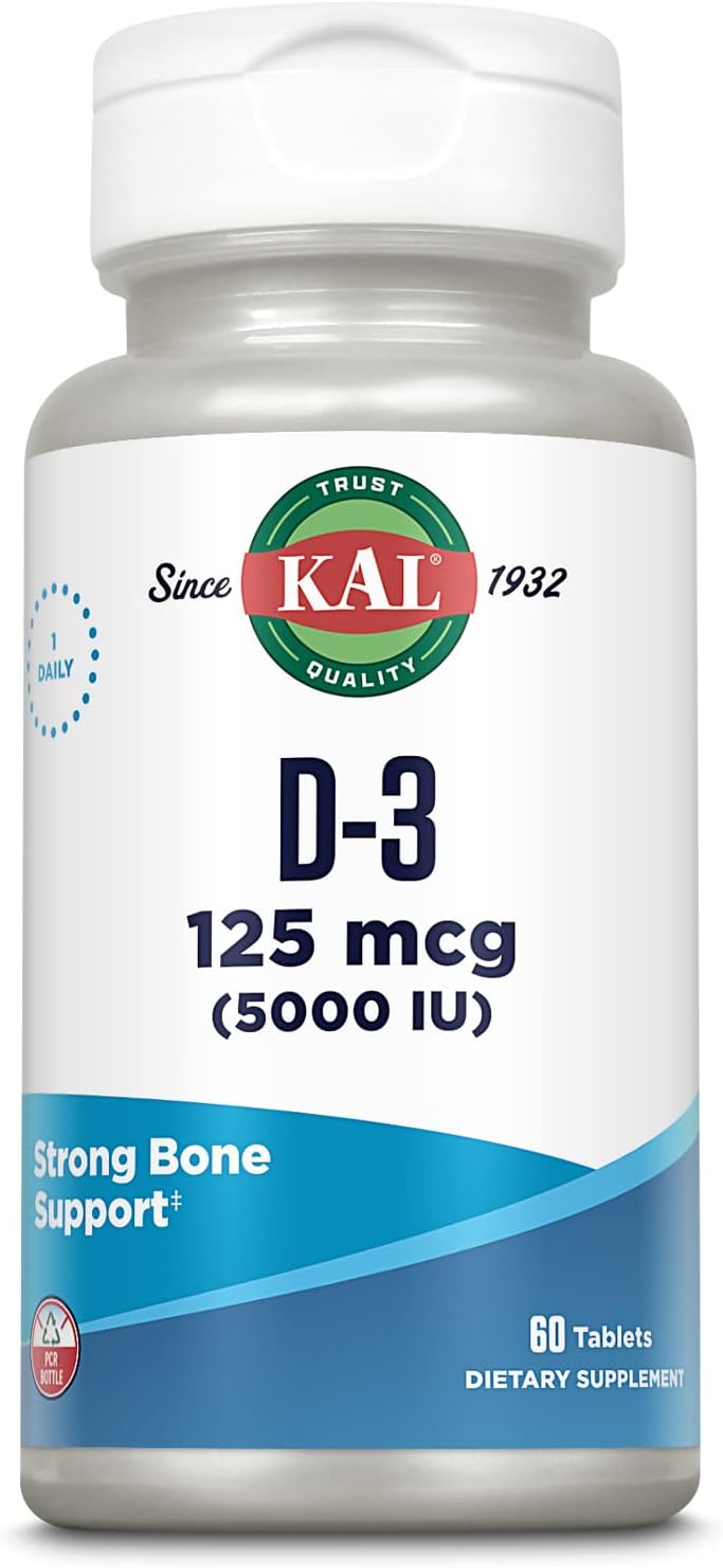High Potency KAL Vitamin D3 5000 IU Tablets for Bone Health, Calcium Absorption & Immune Support - 60 Servings, Rapid Disintegration D-3 ActivTabs