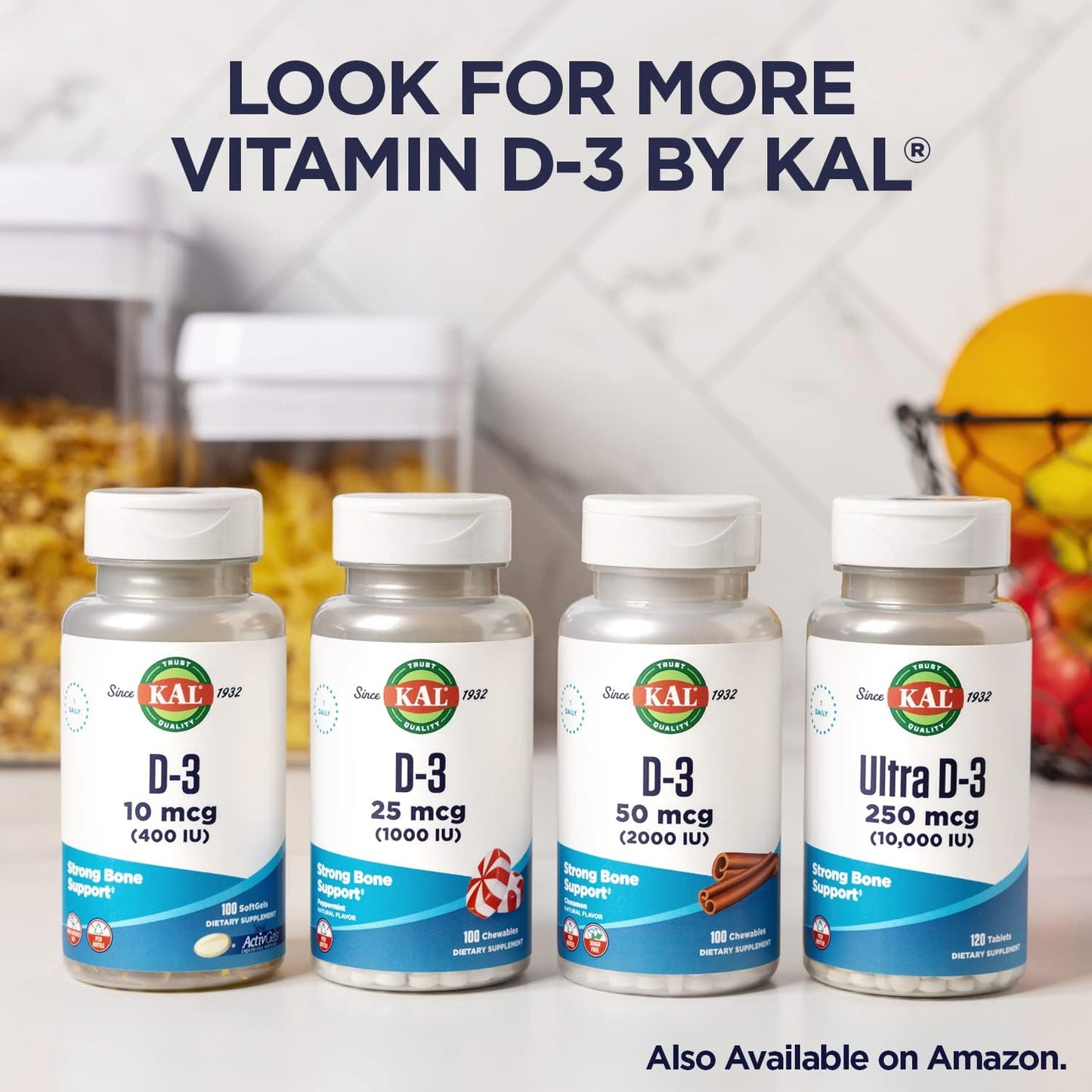 High Potency KAL Vitamin D3 5000 IU Tablets for Bone Health, Calcium Absorption & Immune Support - 60 Servings, Rapid Disintegration D-3 ActivTabs