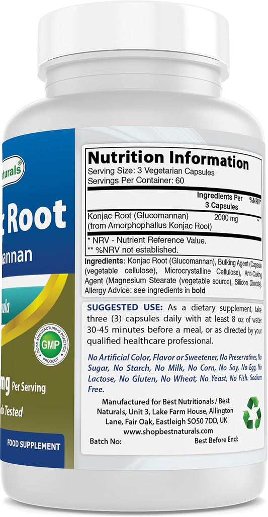 High Potency Konjac Glucomannan Root with Chromium Picolinate - 2000mg & 200mcg - Natural Weight Management Supplement