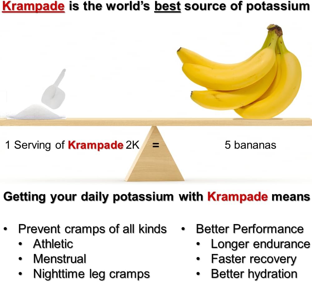 High Potency Krampade Electrolyte Powder with 2000 mg K+ for Cramp Relief and Hydration - More Effective Than Coconut Water
