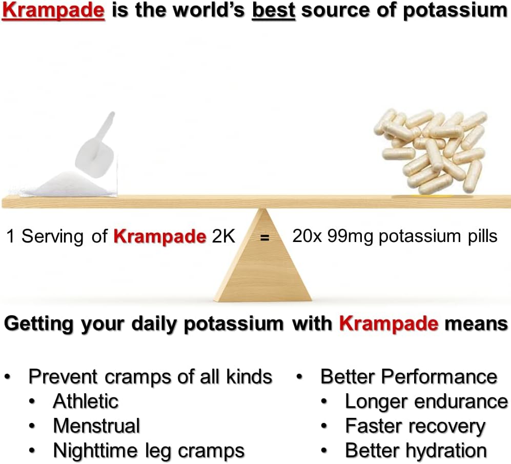 High Potency Krampade Electrolyte Powder with 2000 mg K+ for Cramp Relief and Hydration - More Effective Than Coconut Water