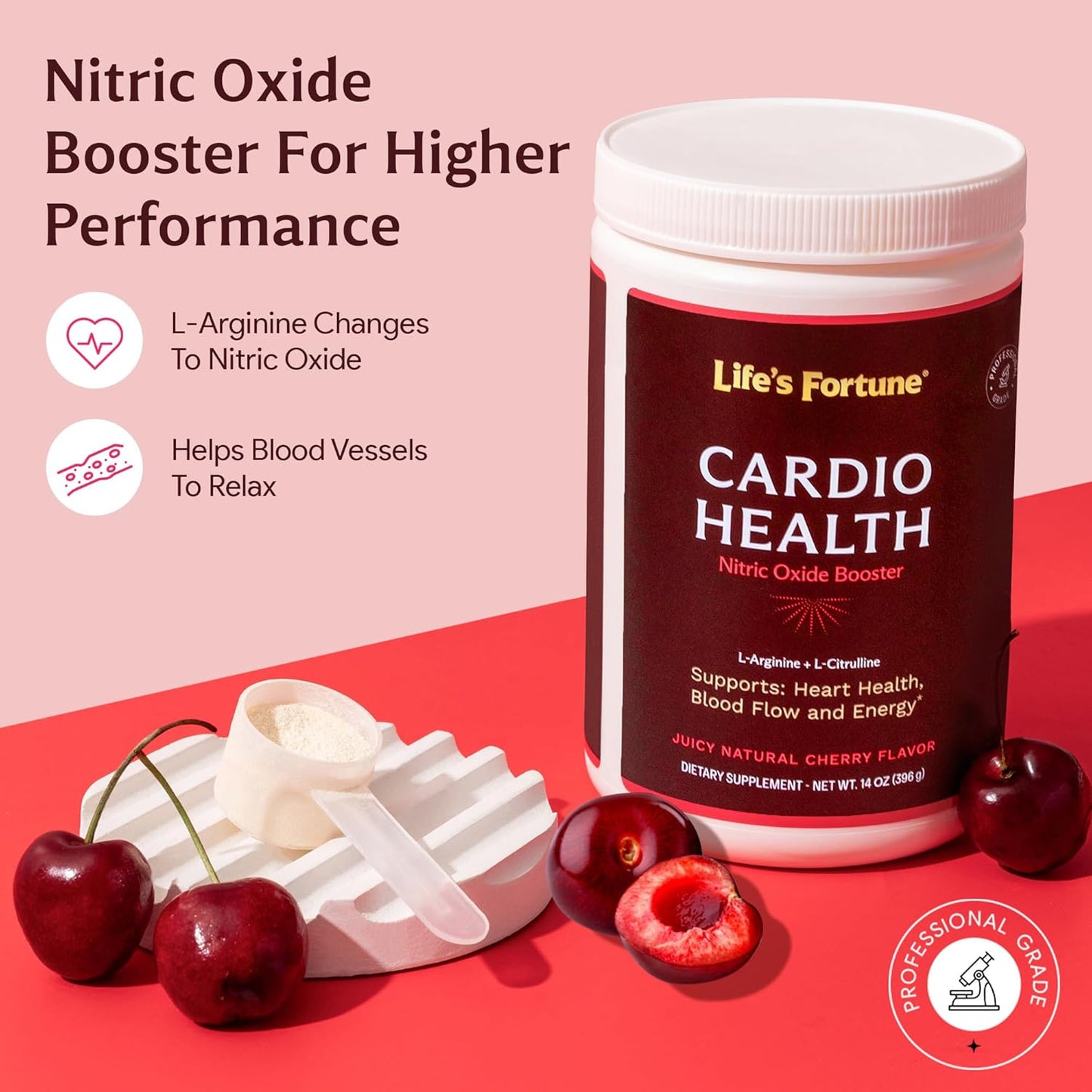 High Potency L-Arginine & L-Citrulline Supplement Powder - 5000mg & 1000mg, Nitric Oxide Health Booster for Endurance and Workout Performance - Cherry Flavor, 30 Servings