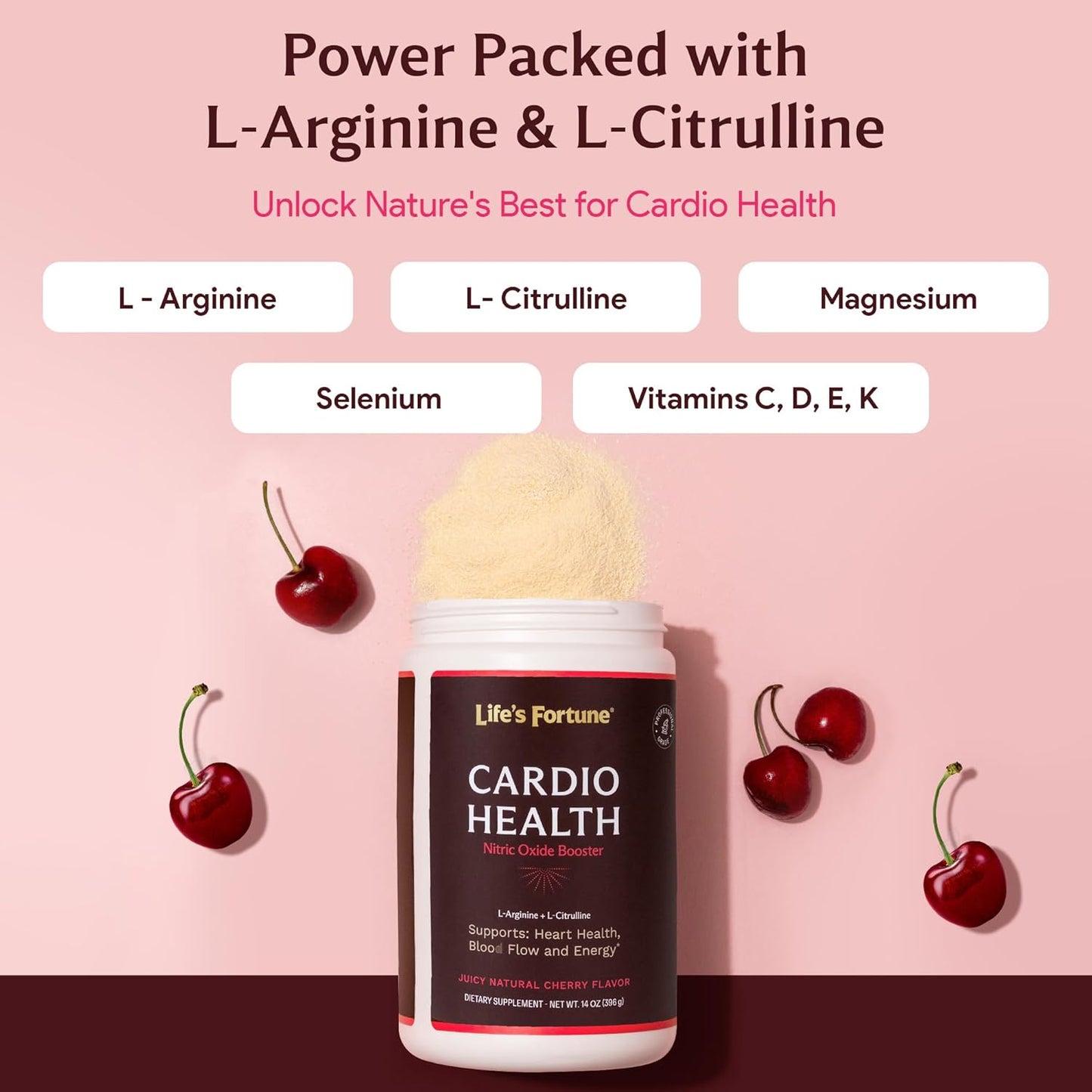 High Potency L-Arginine & L-Citrulline Supplement Powder - 5000mg & 1000mg, Nitric Oxide Health Booster for Endurance and Workout Performance - Cherry Flavor, 30 Servings