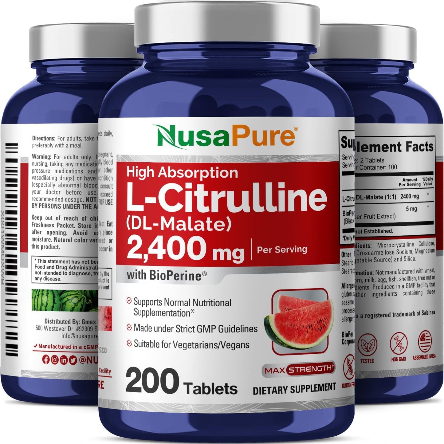 High Potency L-Citrulline 2,400mg 200 Vegan Capsules - Non-GMO, Gluten Free, 100-Day Supplement with Bioperine - BoostGo Australia