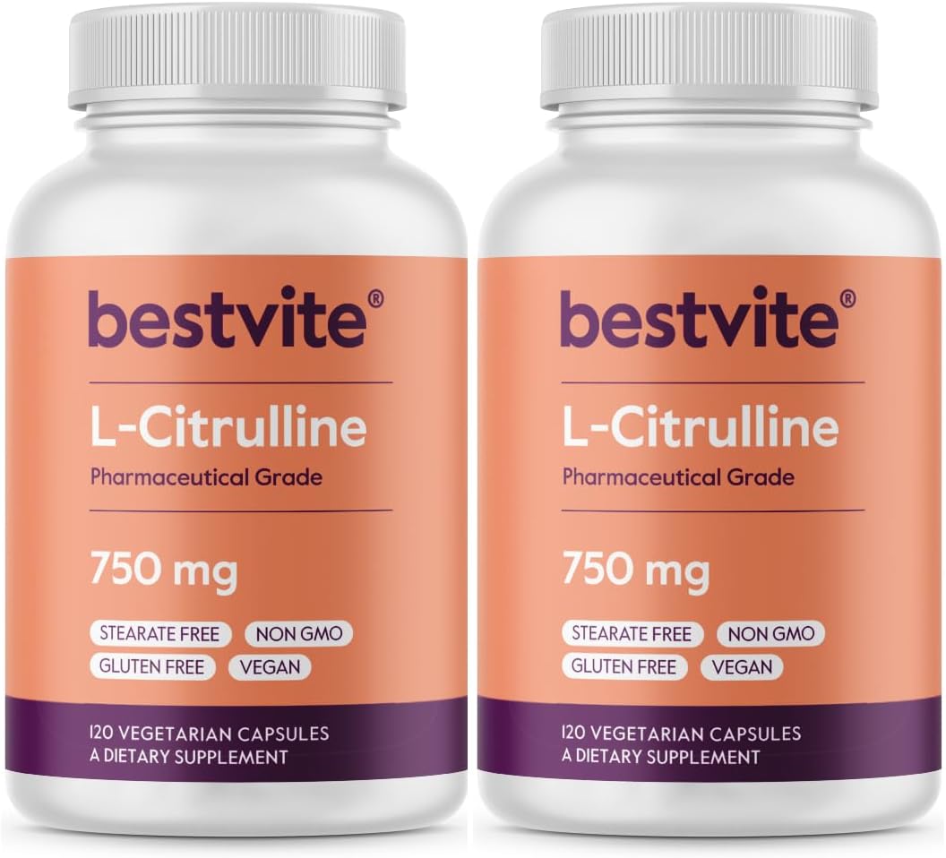 High Potency L-Citrulline Capsules (750mg, 240 ct) - No Additives, Non-GMO, Gluten-Free, Vegan - Double Pack