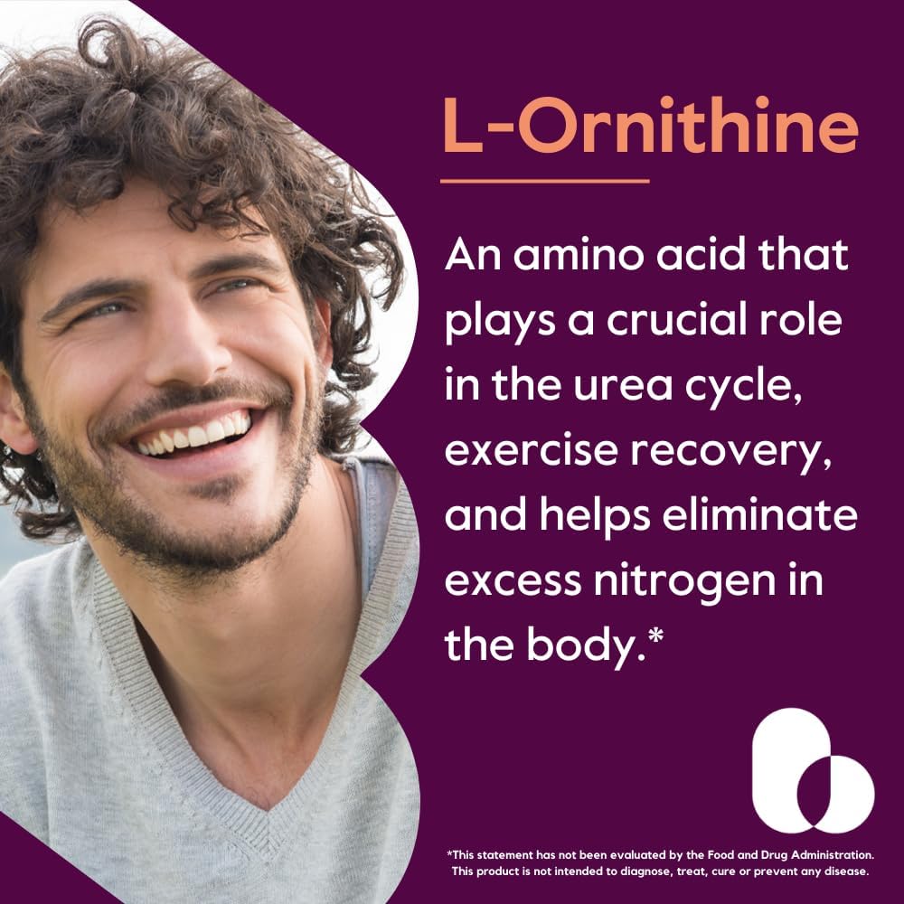 High Potency L-Ornithine 500mg Capsules - 240 Count - Vegan & Non GMO - Gluten Free - No Additives
