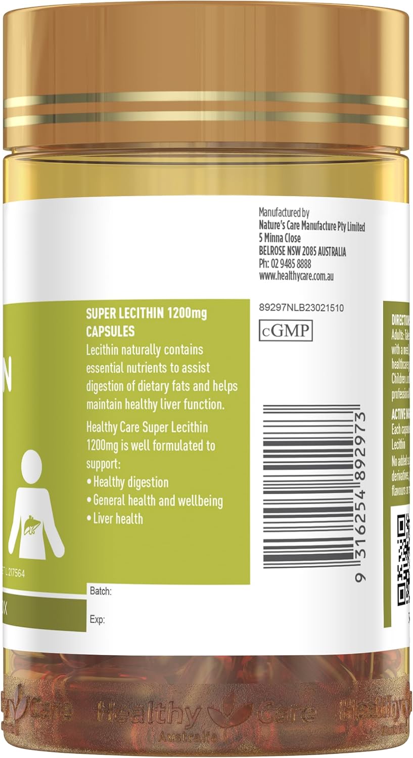 High Potency Lecithin Supplement 1200mg - 100 Capsules for Health Care