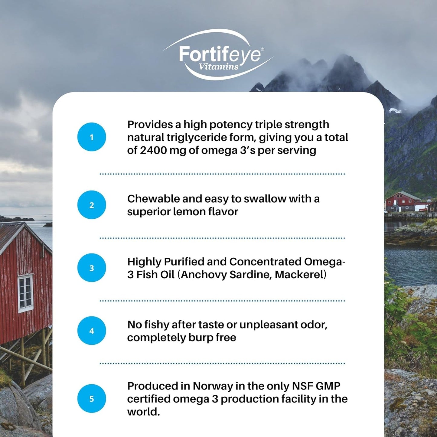 High Potency Lemon-Flavored Fortifeye Vitamins Super Omega-3 Max Fish Oil - 2400mg Omega-3 with EPA and DHA - 30 Servings