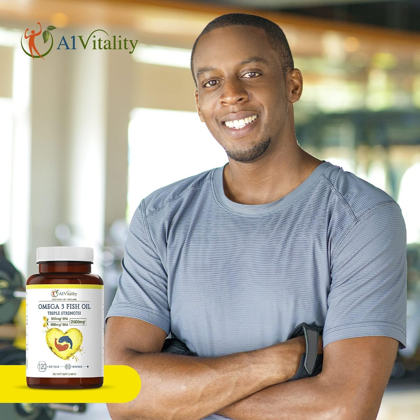 High Potency Lemon Flavored Omega 3 Fish Oil Supplement - 2500mg Triple Strength EPA DHA Softgels - Supports Brain, Heart, and Joint Health - 120 Count
