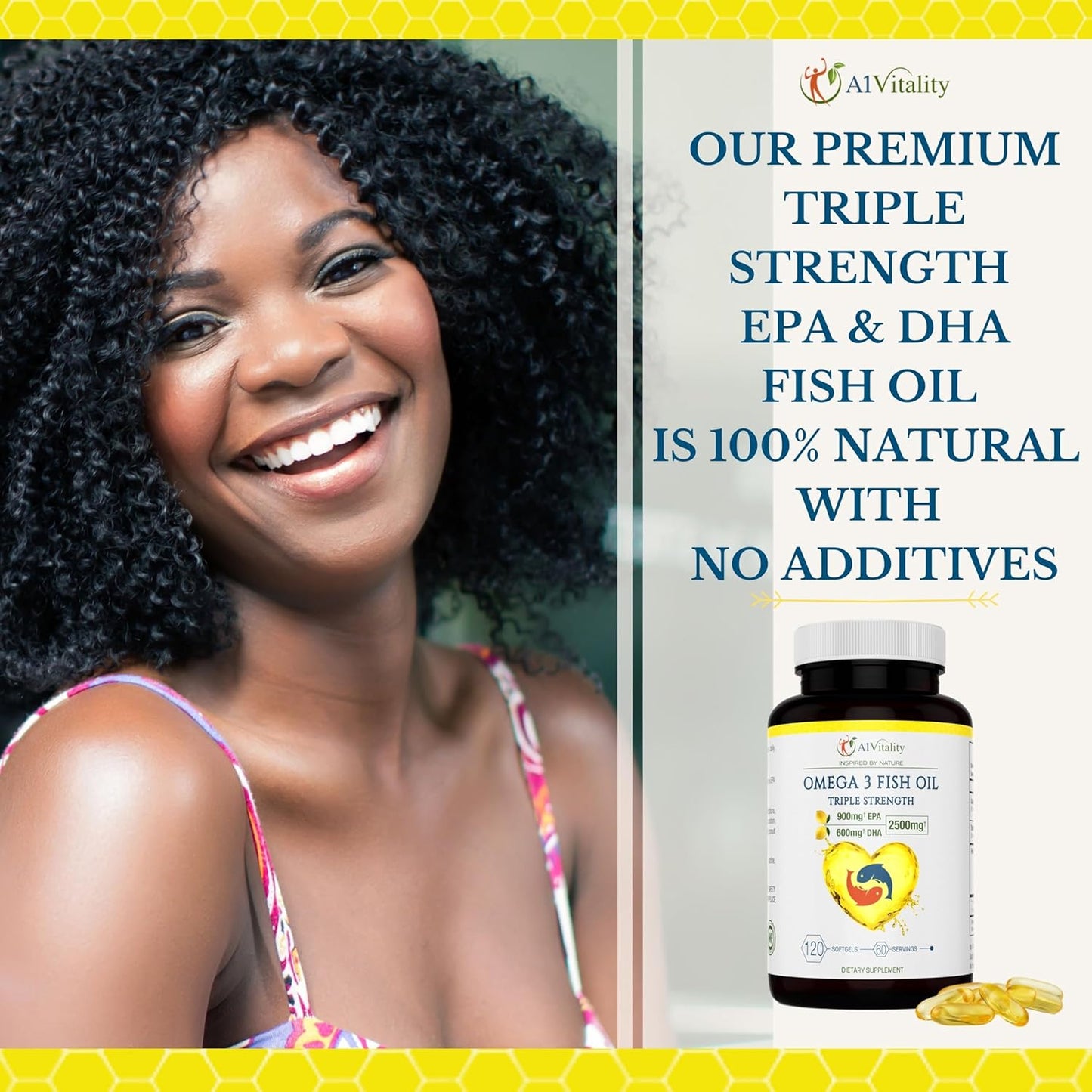 High Potency Lemon Flavored Omega 3 Fish Oil Supplement - 2500mg Triple Strength EPA DHA Softgels - Supports Brain, Heart, and Joint Health - 120 Count