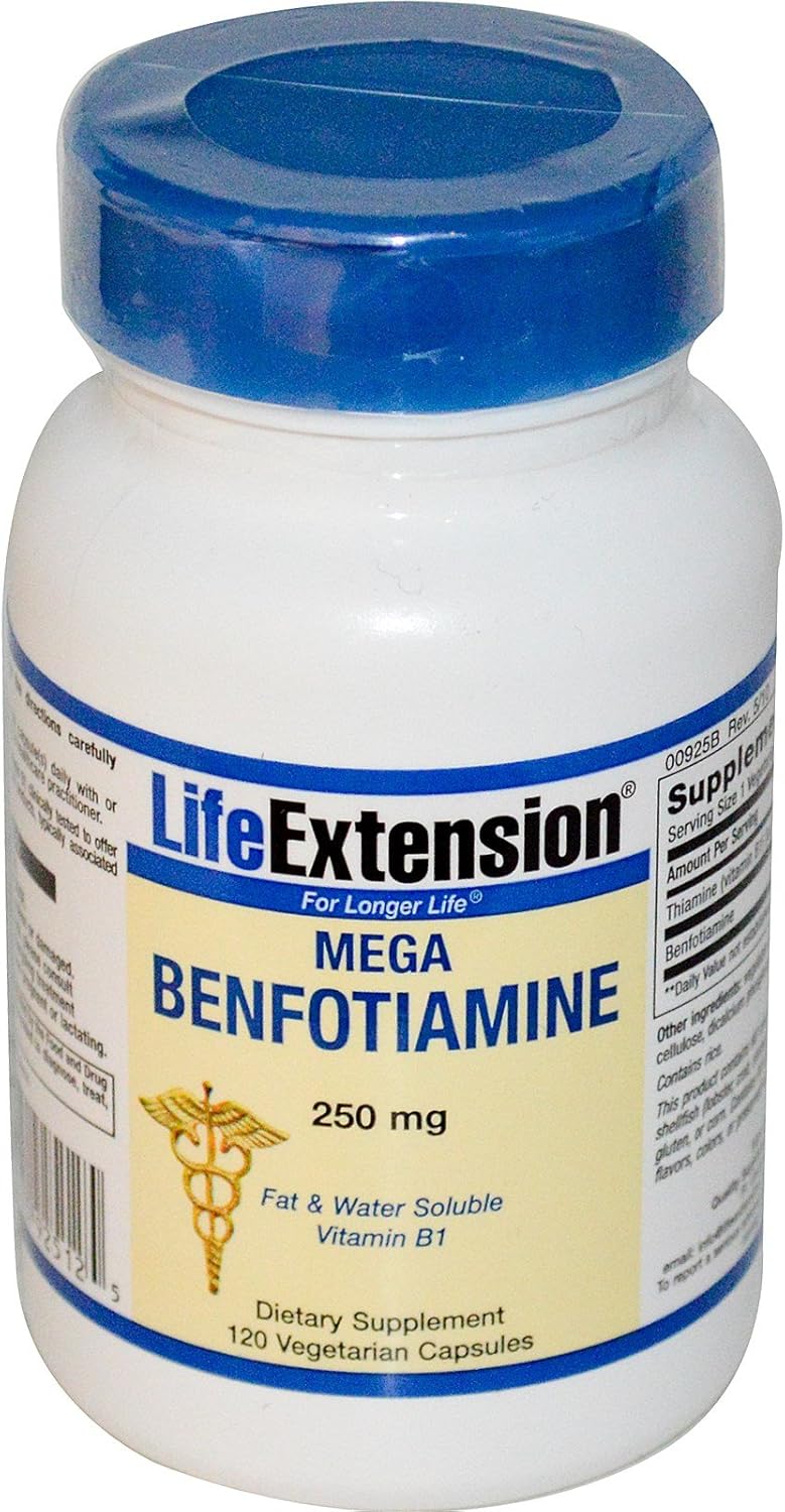 High Potency Life Extension Mega Benfotiamine Capsules - 120 Count, 250mg