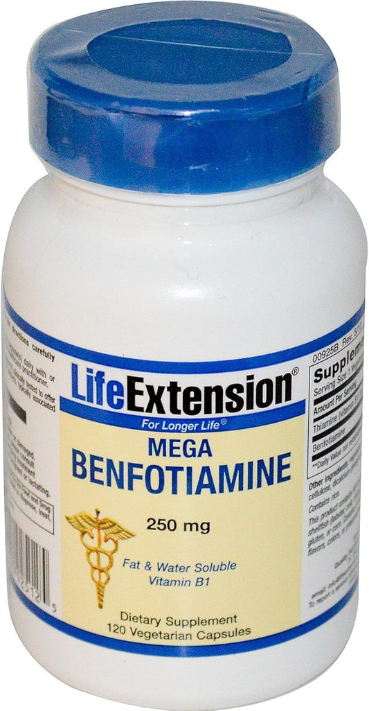 High Potency Life Extension Mega Benfotiamine Capsules - 120 Count, 250mg