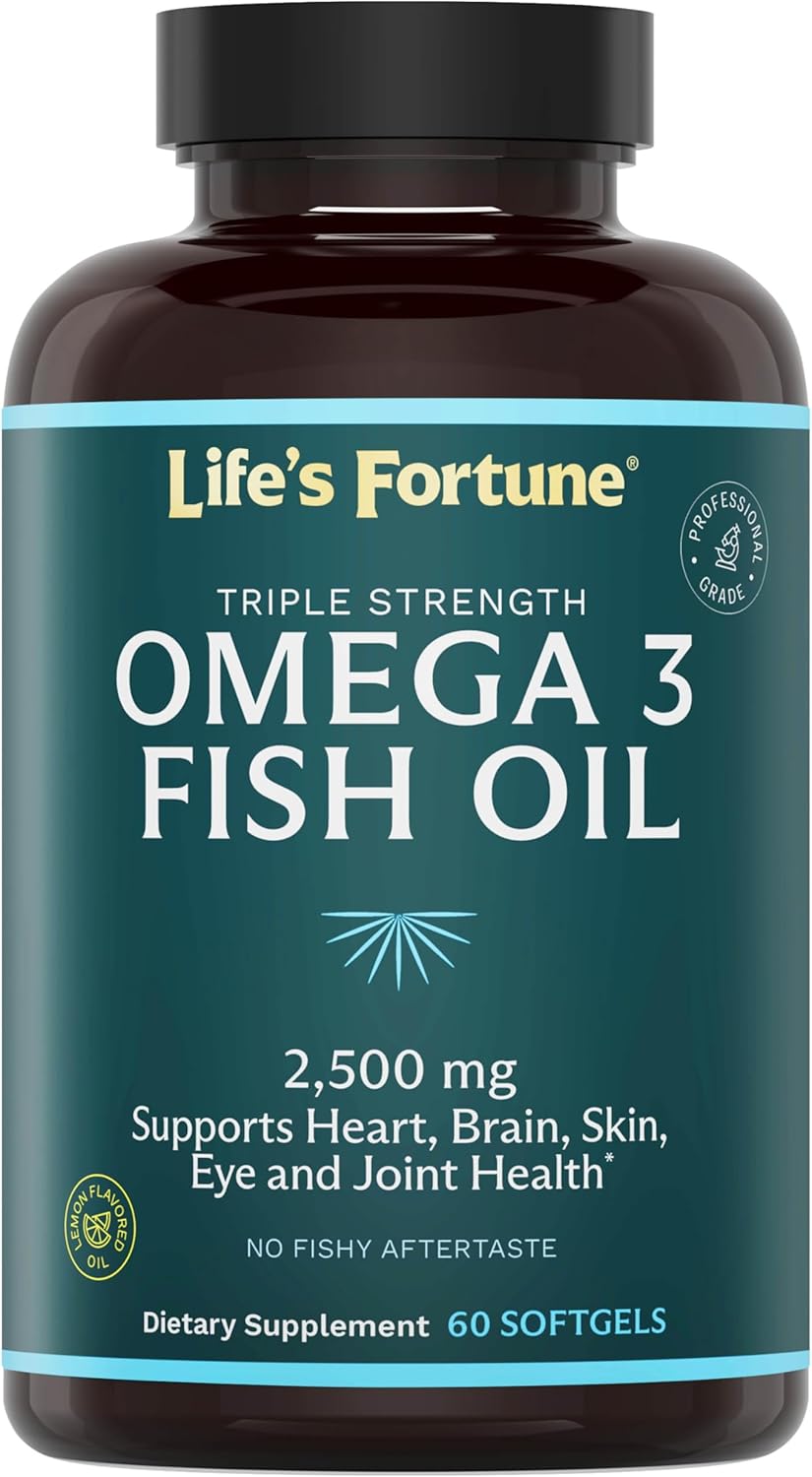 High Potency Life's Fortune Fish Oil Omega 3 Concentrate Supplement - 2500mg, 120 Softgels, EPA & DHA Fatty Acid for Heart, Brain, Skin, Joints - Non GMO