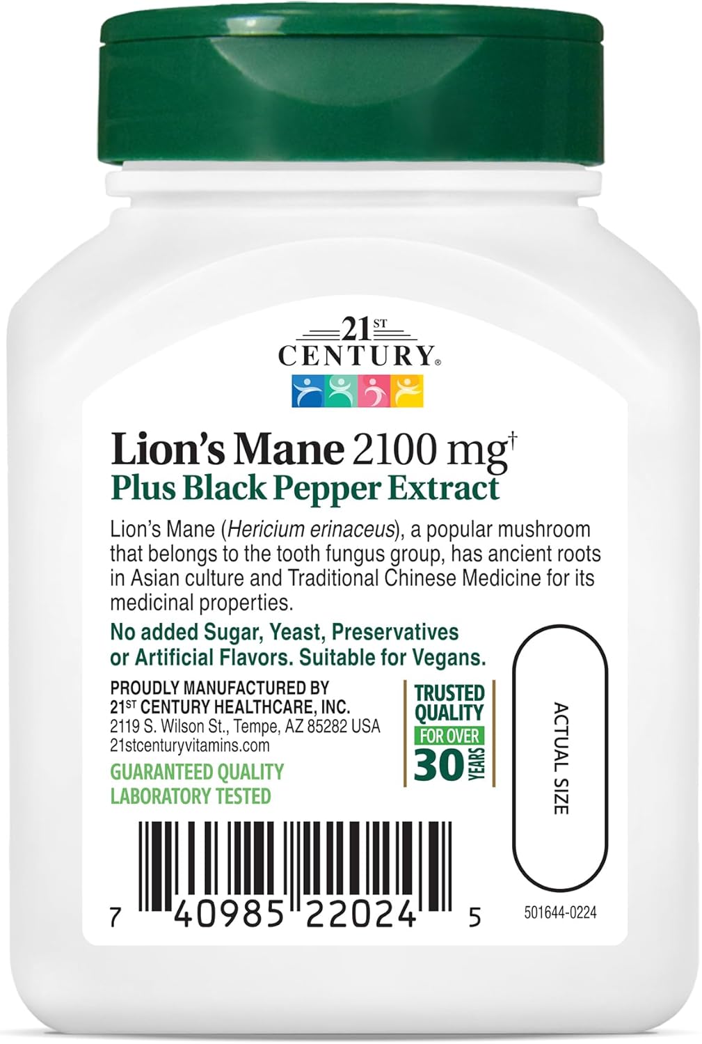 High Potency Lion's Mane Mushroom Supplement with Black Pepper Extract - 2,100mg, 60 Capsules - Vegetarian Formula