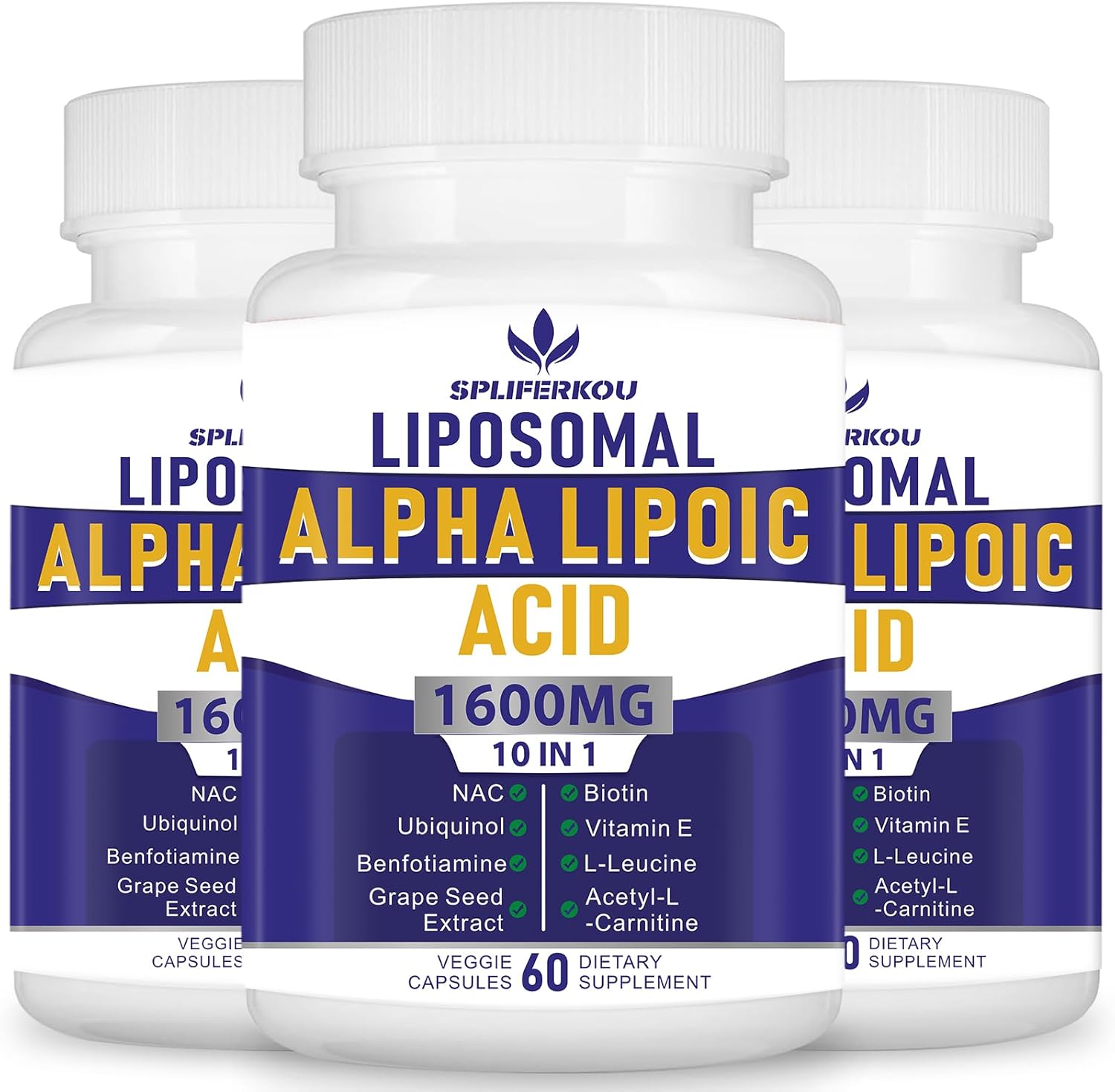 High Potency Liposomal Alpha Lipoic Acid 1600mg - Antioxidant & Energy Support - 180 Capsules - Gluten Free & Non GMO