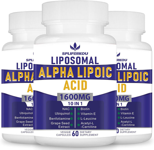 High Potency Liposomal Alpha Lipoic Acid 1600mg - Antioxidant & Energy Support - 180 Capsules - Gluten Free & Non GMO