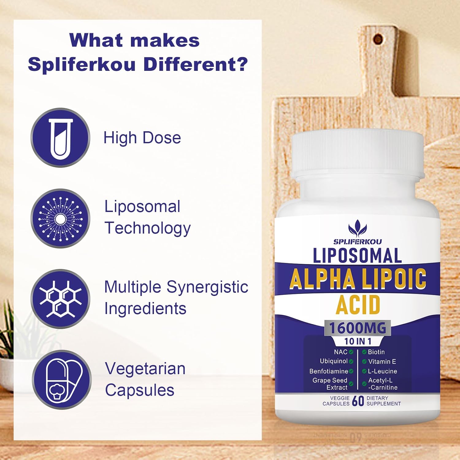 High Potency Liposomal Alpha Lipoic Acid 1600mg - Antioxidant & Energy Support - 180 Capsules - Gluten Free & Non GMO