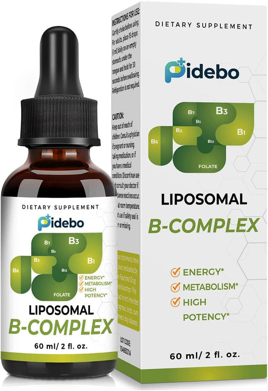 High Potency Liposomal B Complex Liquid Drops - 2 Month Supply - B1, B2, B3, B5, B6, Biotin, Folate, Methylated B12 - Liquid Vitamins