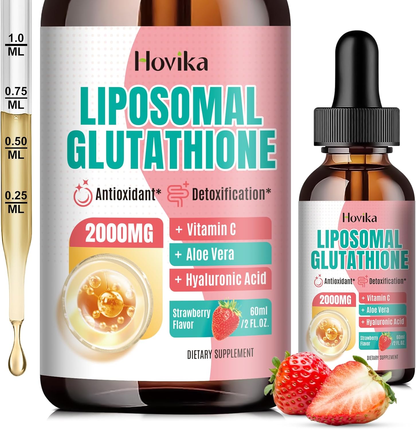 High Potency Liposomal Glutathione Drops with Vitamin C - Superior Antioxidant Formula for Immune Support, Skin Health, and Liver Detox - Strawberry Flavored Liquid Supplement - 2oz
