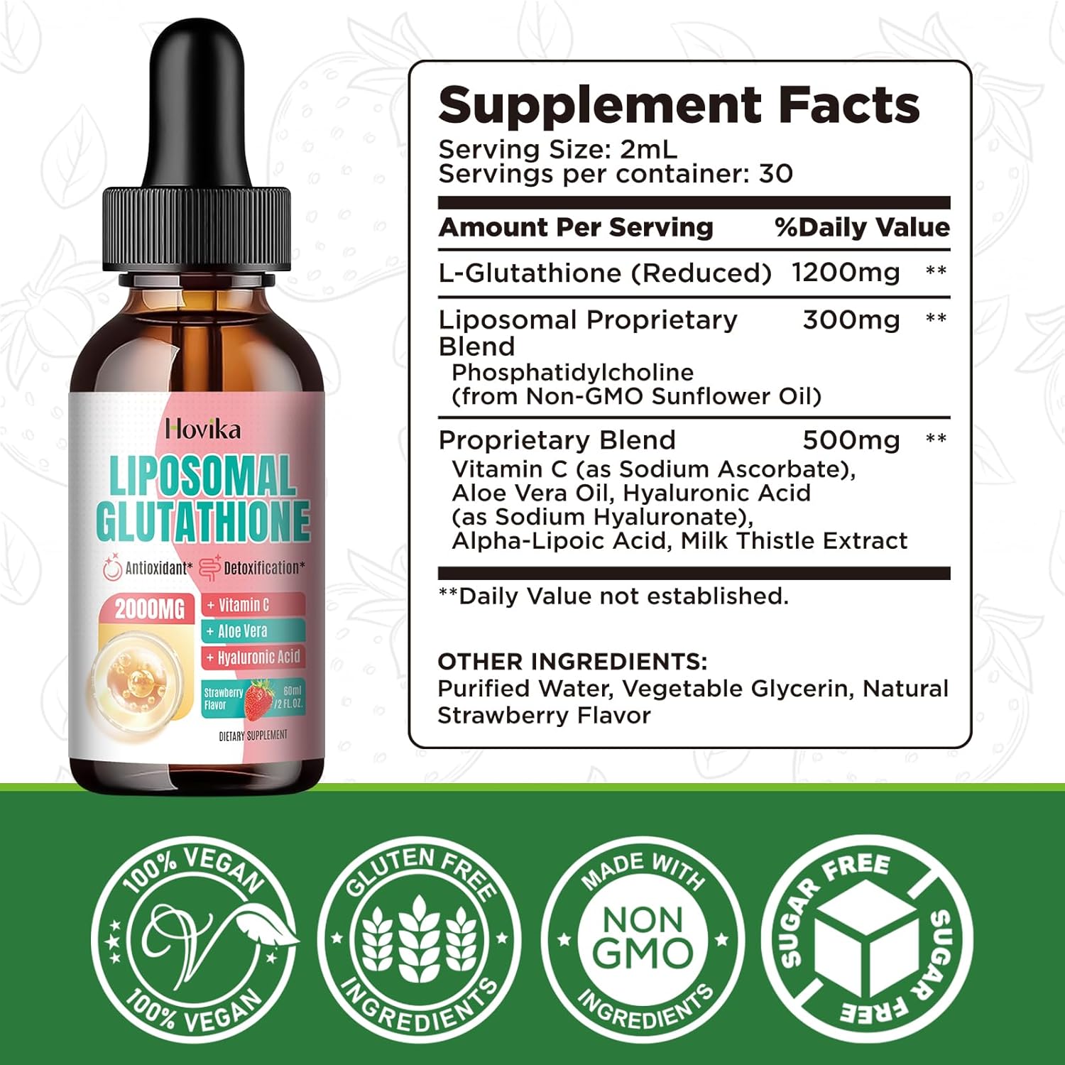 High Potency Liposomal Glutathione Drops with Vitamin C - Superior Antioxidant Formula for Immune Support, Skin Health, and Liver Detox - Strawberry Flavored Liquid Supplement - 2oz