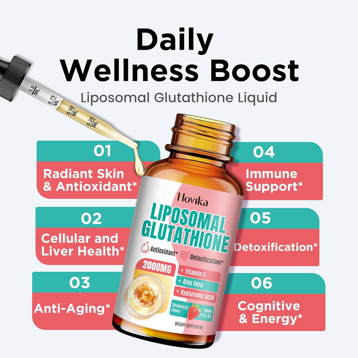 High Potency Liposomal Glutathione Drops with Vitamin C - Superior Antioxidant Formula for Immune Support, Skin Health, and Liver Detox - Strawberry Flavored Liquid Supplement - 2oz