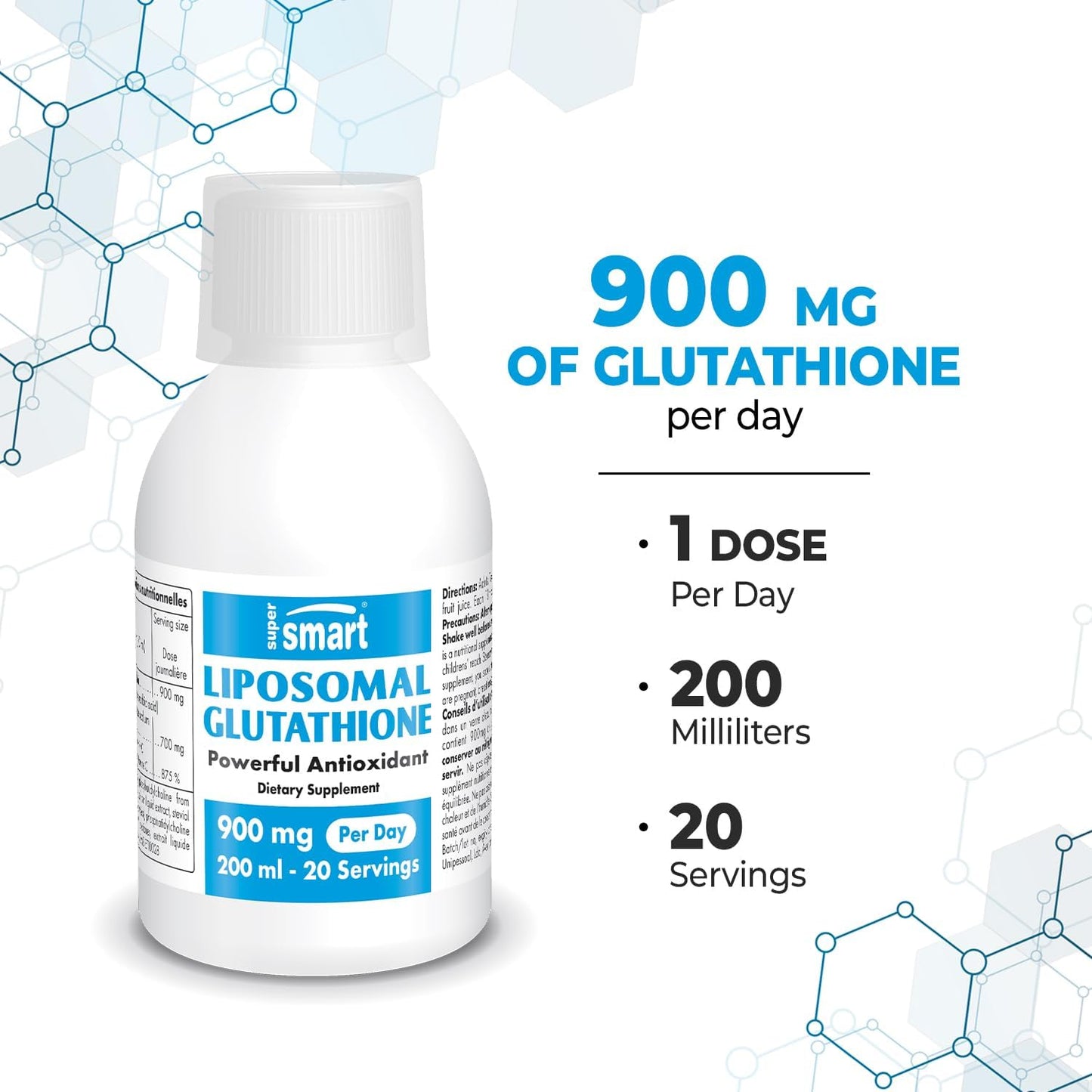 High Potency Liposomal Glutathione Liquid with Vitamin C - 900mg Daily Dosage - Enhanced Antioxidant Formula - Non-GMO & Gluten Free - 200ml - 20 Servings