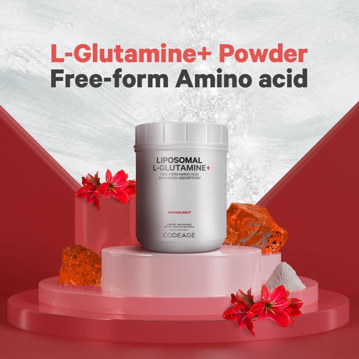 High-Potency Liposomal L-Glutamine Powder - 5,000 mg per Serving - 3-Month Supply - Unflavored - Non-GMO - Gluten-Free